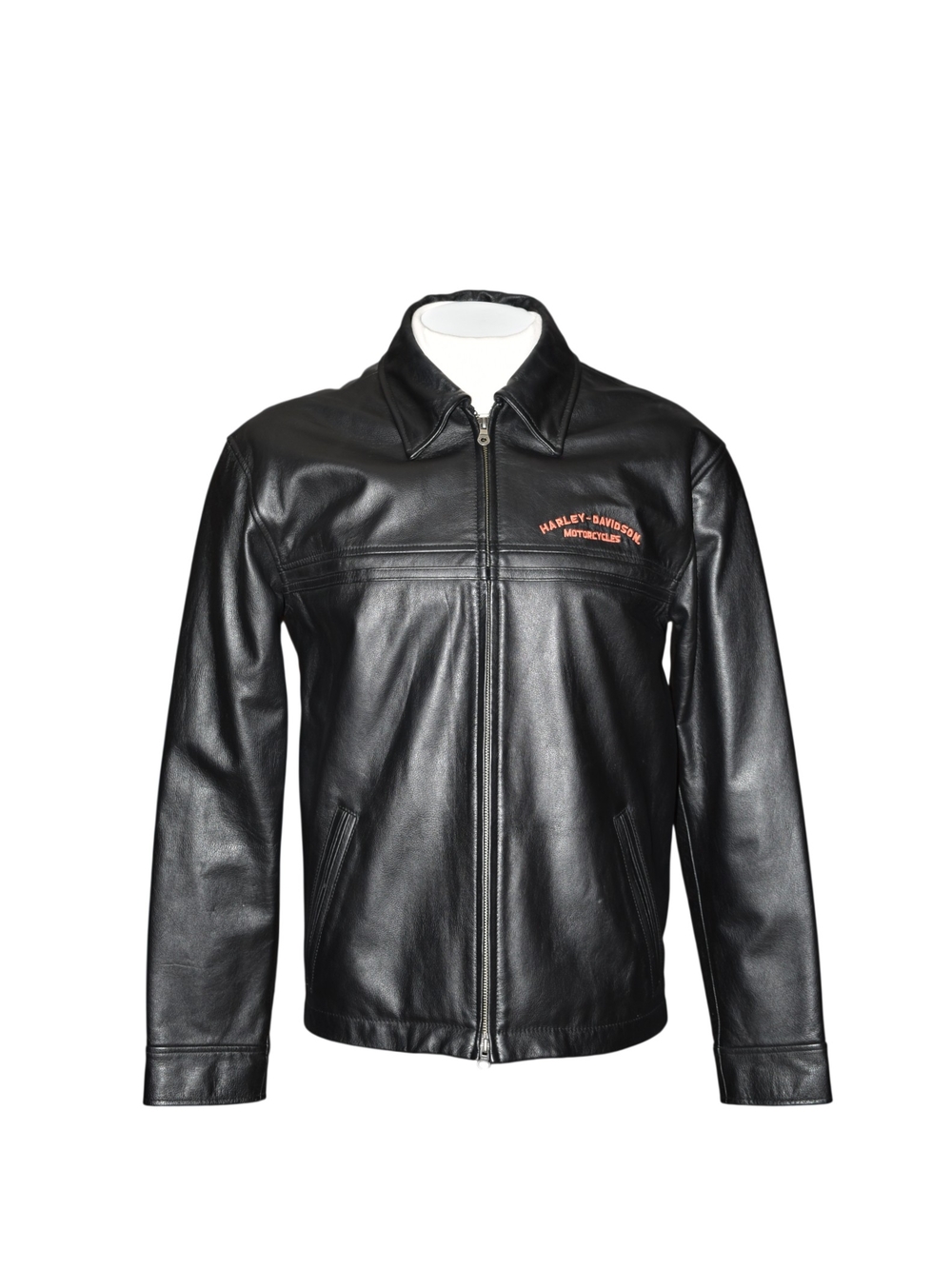 Y2K Harley-Davidson Men's Leather Motorcycle Jacket Size M Embroidered Spellout